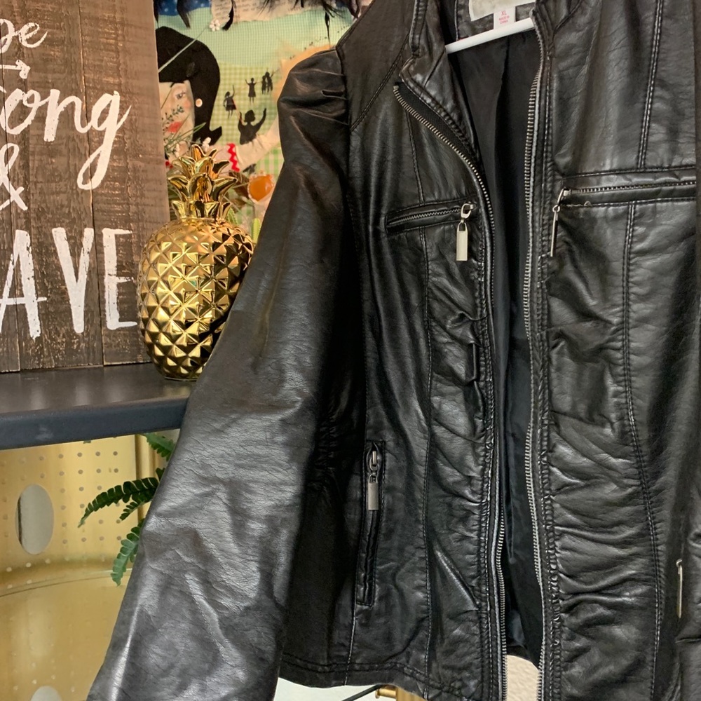 Faux leather trendy  motto jacket